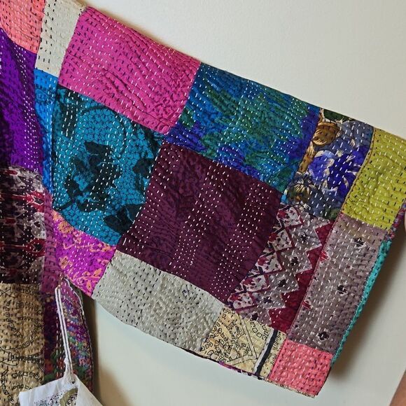 Aratta Silent Journey Patchwork Audrey Silk Kimono Cotragecore Festival Artisan - Picture 8 of 16